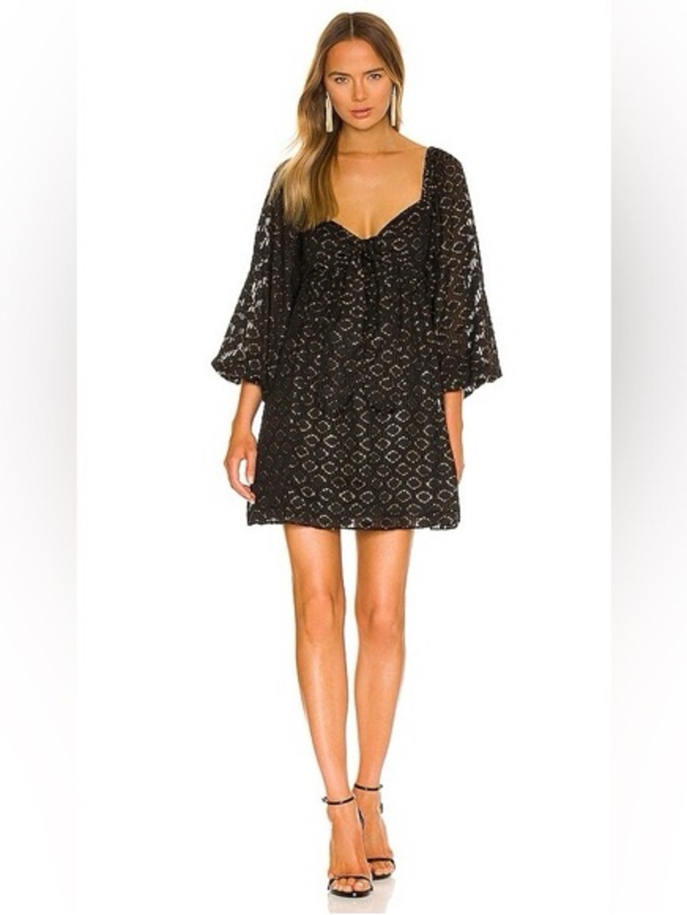 Amanda Uprichard Black Patterned Tie-Front Mini Dress